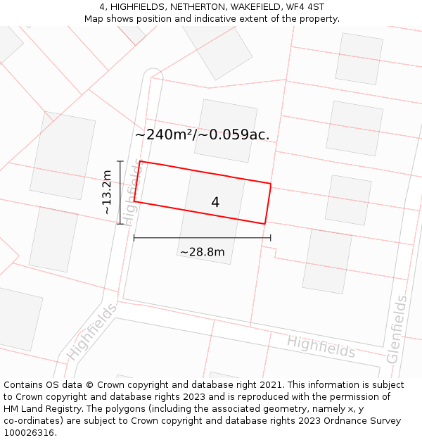 4, HIGHFIELDS, NETHERTON, WAKEFIELD, WF4 4ST: Plot and title map