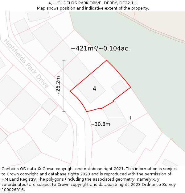 4, HIGHFIELDS PARK DRIVE, DERBY, DE22 1JU: Plot and title map