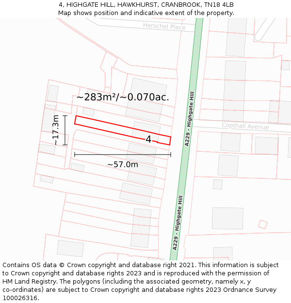 4, HIGHGATE HILL, HAWKHURST, CRANBROOK, TN18 4LB: Plot and title map