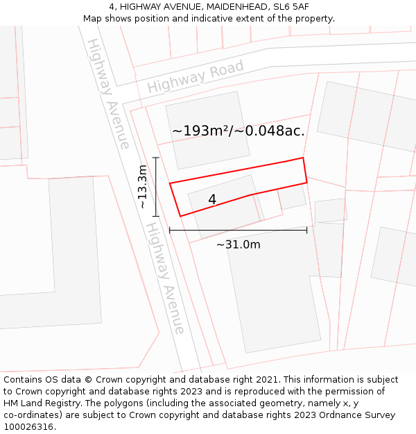 4, HIGHWAY AVENUE, MAIDENHEAD, SL6 5AF: Plot and title map