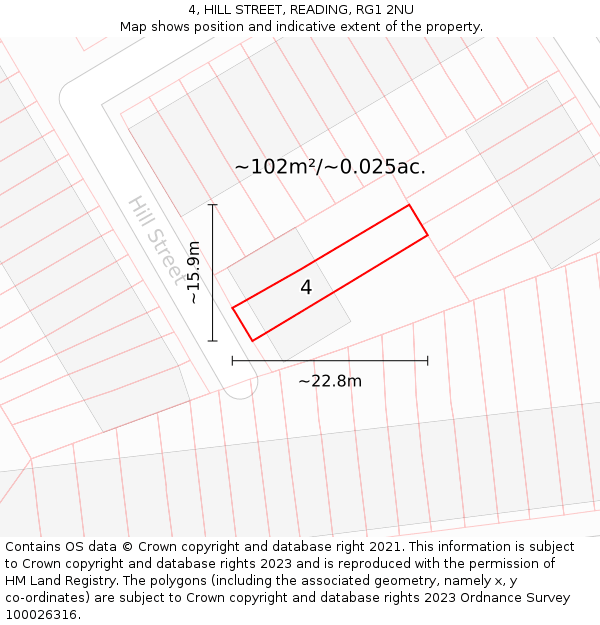 4, HILL STREET, READING, RG1 2NU: Plot and title map