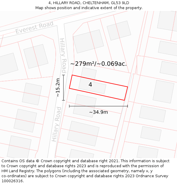 4, HILLARY ROAD, CHELTENHAM, GL53 9LD: Plot and title map