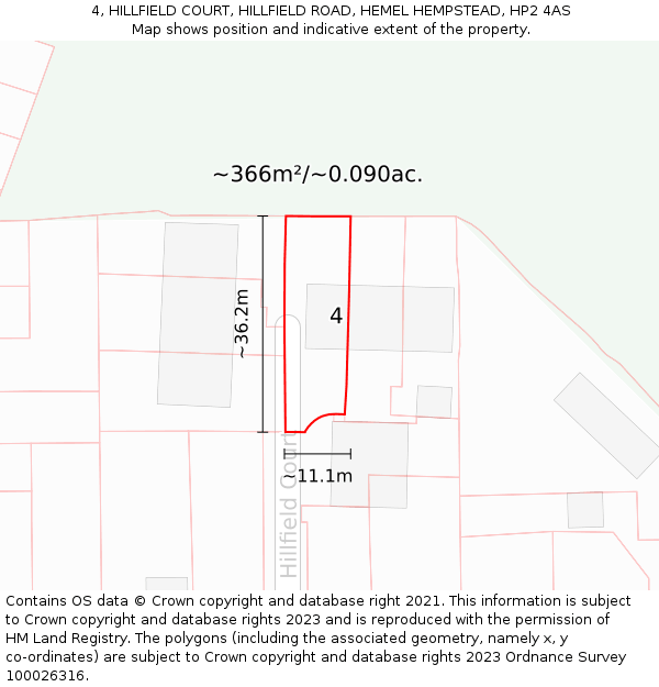 4, HILLFIELD COURT, HILLFIELD ROAD, HEMEL HEMPSTEAD, HP2 4AS: Plot and title map