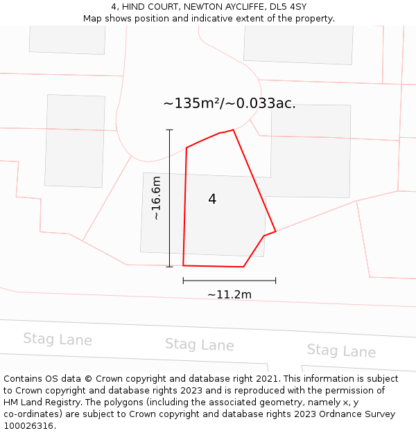 4, HIND COURT, NEWTON AYCLIFFE, DL5 4SY: Plot and title map