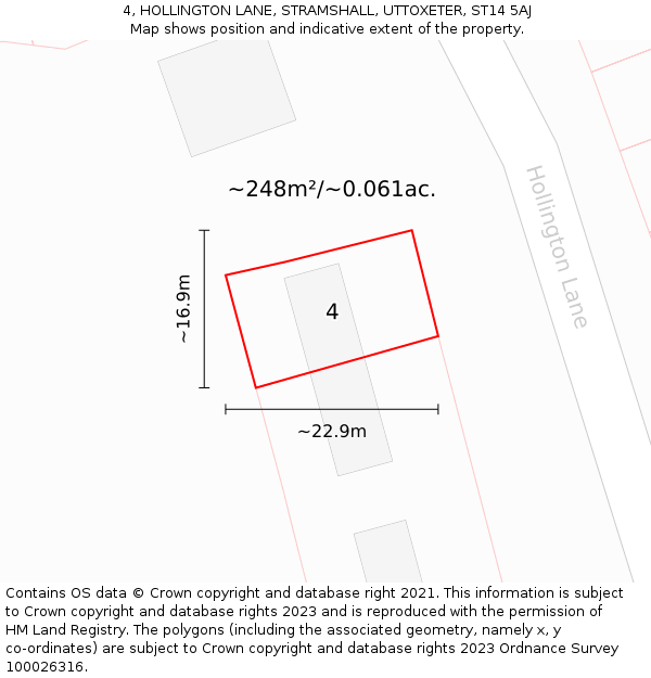 4, HOLLINGTON LANE, STRAMSHALL, UTTOXETER, ST14 5AJ: Plot and title map