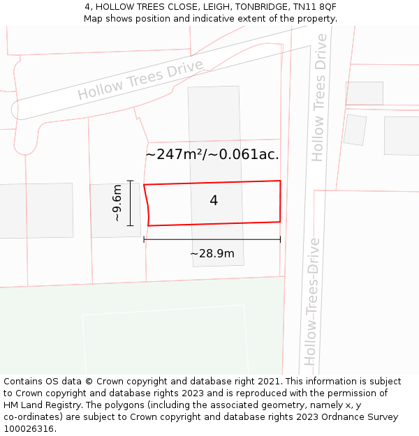4, HOLLOW TREES CLOSE, LEIGH, TONBRIDGE, TN11 8QF: Plot and title map