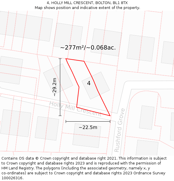 4, HOLLY MILL CRESCENT, BOLTON, BL1 8TX: Plot and title map