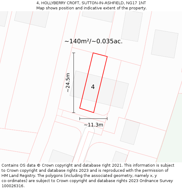 4, HOLLYBERRY CROFT, SUTTON-IN-ASHFIELD, NG17 1NT: Plot and title map