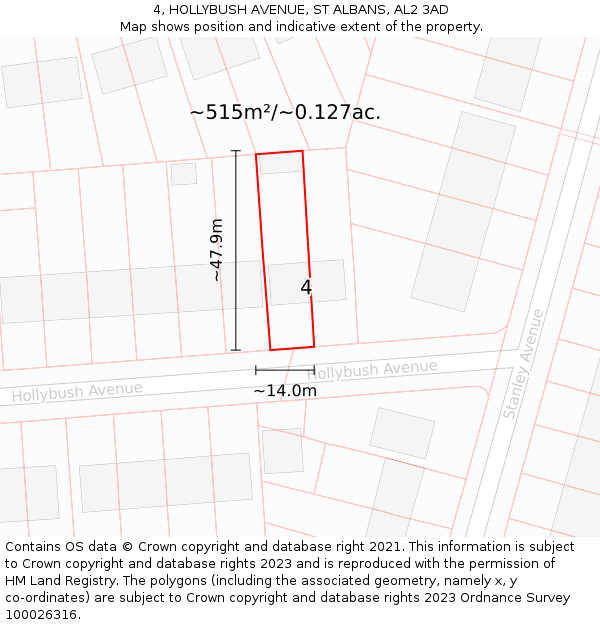 4, HOLLYBUSH AVENUE, ST ALBANS, AL2 3AD: Plot and title map