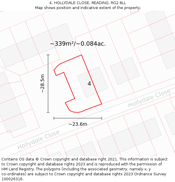 4, HOLLYDALE CLOSE, READING, RG2 8LL: Plot and title map
