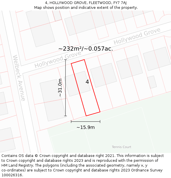 4, HOLLYWOOD GROVE, FLEETWOOD, FY7 7AJ: Plot and title map