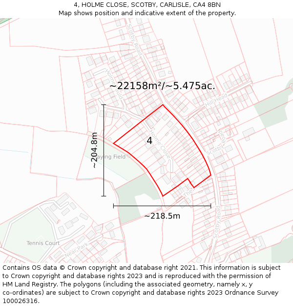 4, HOLME CLOSE, SCOTBY, CARLISLE, CA4 8BN: Plot and title map