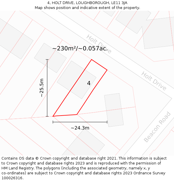 4, HOLT DRIVE, LOUGHBOROUGH, LE11 3JA: Plot and title map