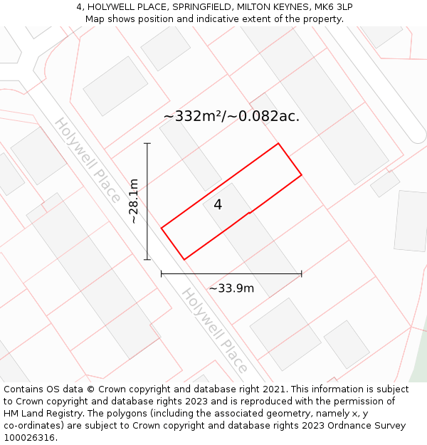 4, HOLYWELL PLACE, SPRINGFIELD, MILTON KEYNES, MK6 3LP: Plot and title map