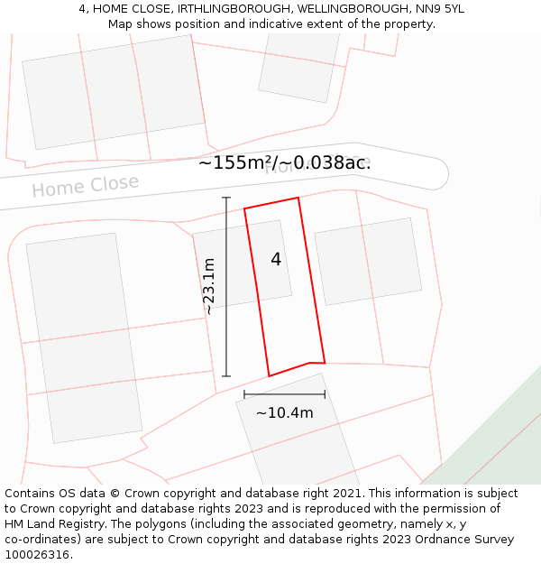 4, HOME CLOSE, IRTHLINGBOROUGH, WELLINGBOROUGH, NN9 5YL: Plot and title map