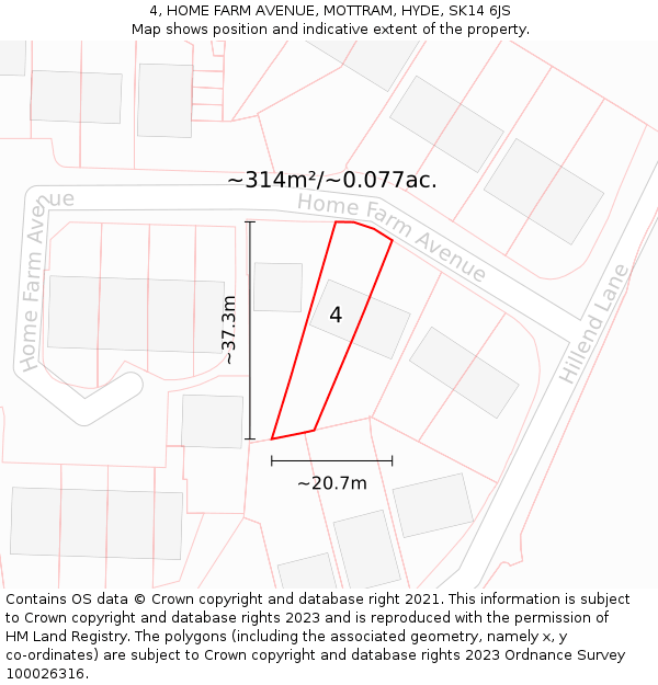 4, HOME FARM AVENUE, MOTTRAM, HYDE, SK14 6JS: Plot and title map