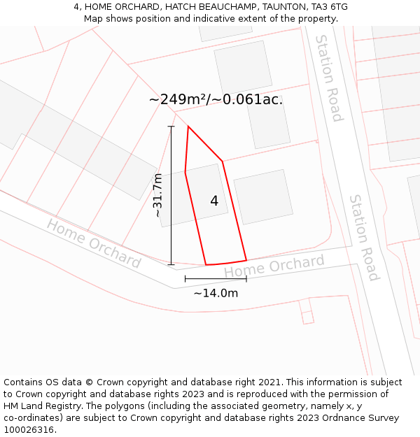 4, HOME ORCHARD, HATCH BEAUCHAMP, TAUNTON, TA3 6TG: Plot and title map