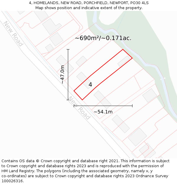 4, HOMELANDS, NEW ROAD, PORCHFIELD, NEWPORT, PO30 4LS: Plot and title map