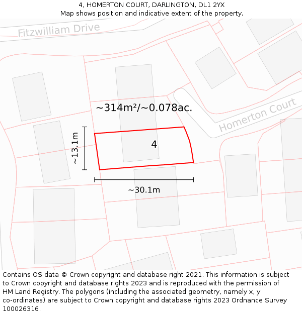 4, HOMERTON COURT, DARLINGTON, DL1 2YX: Plot and title map