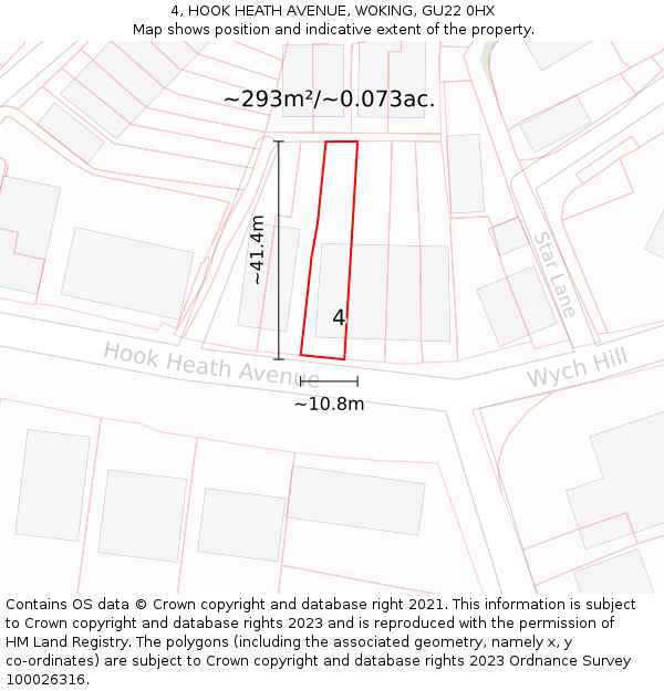 4, HOOK HEATH AVENUE, WOKING, GU22 0HX: Plot and title map