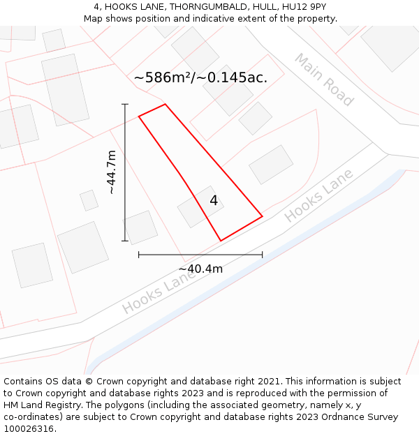 4, HOOKS LANE, THORNGUMBALD, HULL, HU12 9PY: Plot and title map