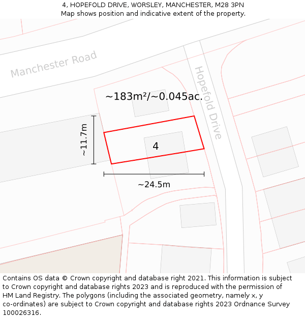 4, HOPEFOLD DRIVE, WORSLEY, MANCHESTER, M28 3PN: Plot and title map