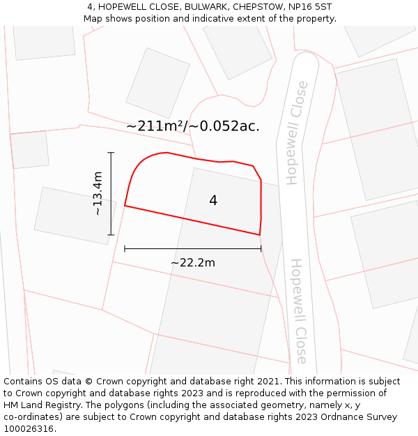 4, HOPEWELL CLOSE, BULWARK, CHEPSTOW, NP16 5ST: Plot and title map