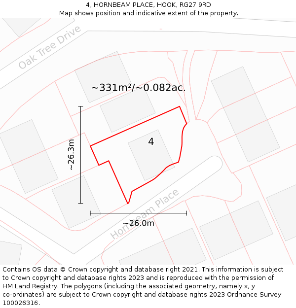 4, HORNBEAM PLACE, HOOK, RG27 9RD: Plot and title map
