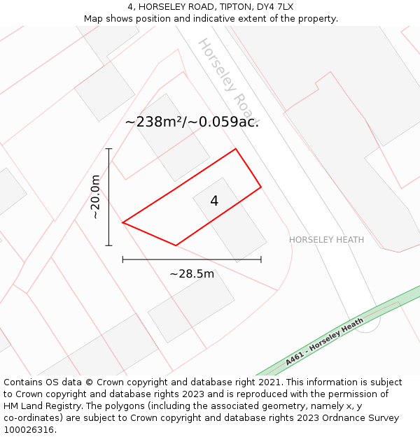 4, HORSELEY ROAD, TIPTON, DY4 7LX: Plot and title map