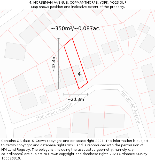 4, HORSEMAN AVENUE, COPMANTHORPE, YORK, YO23 3UF: Plot and title map