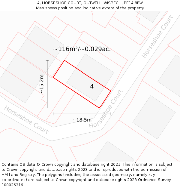 4, HORSESHOE COURT, OUTWELL, WISBECH, PE14 8RW: Plot and title map