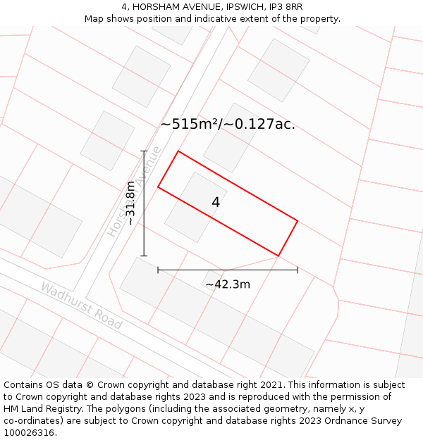 4, HORSHAM AVENUE, IPSWICH, IP3 8RR: Plot and title map