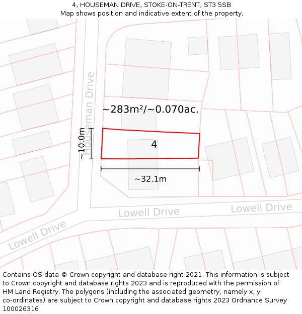 4, HOUSEMAN DRIVE, STOKE-ON-TRENT, ST3 5SB: Plot and title map