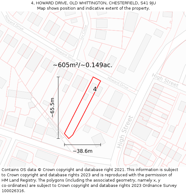4, HOWARD DRIVE, OLD WHITTINGTON, CHESTERFIELD, S41 9JU: Plot and title map
