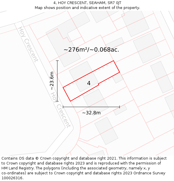 4, HOY CRESCENT, SEAHAM, SR7 0JT: Plot and title map