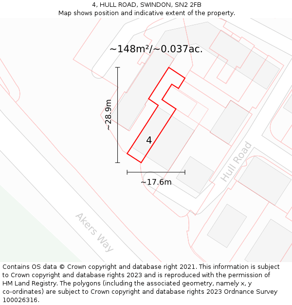 4, HULL ROAD, SWINDON, SN2 2FB: Plot and title map