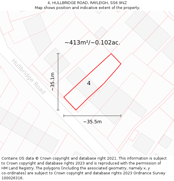 4, HULLBRIDGE ROAD, RAYLEIGH, SS6 9NZ: Plot and title map