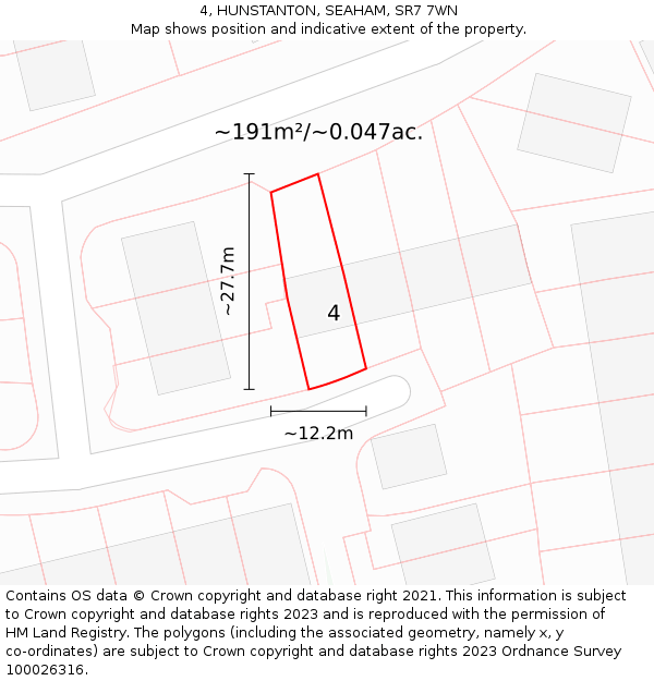 4, HUNSTANTON, SEAHAM, SR7 7WN: Plot and title map