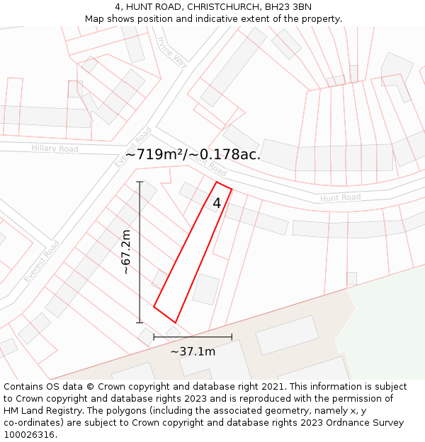 4, HUNT ROAD, CHRISTCHURCH, BH23 3BN: Plot and title map