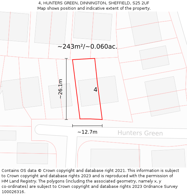 4, HUNTERS GREEN, DINNINGTON, SHEFFIELD, S25 2UF: Plot and title map