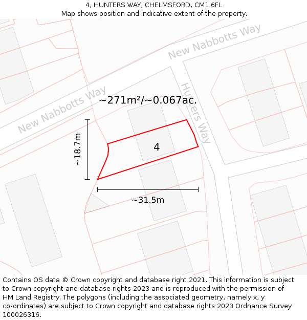 4, HUNTERS WAY, CHELMSFORD, CM1 6FL: Plot and title map