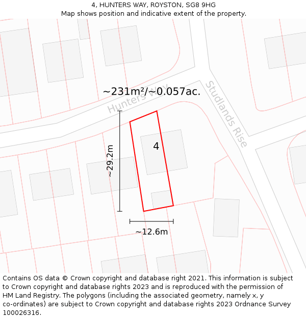 4, HUNTERS WAY, ROYSTON, SG8 9HG: Plot and title map