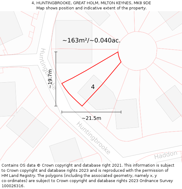 4, HUNTINGBROOKE, GREAT HOLM, MILTON KEYNES, MK8 9DE: Plot and title map