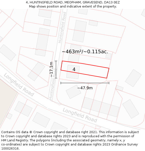 4, HUNTINGFIELD ROAD, MEOPHAM, GRAVESEND, DA13 0EZ: Plot and title map