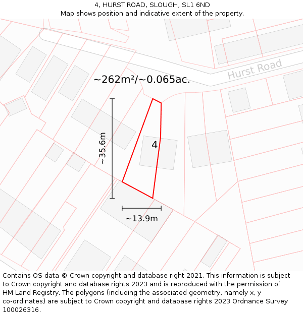 4, HURST ROAD, SLOUGH, SL1 6ND: Plot and title map