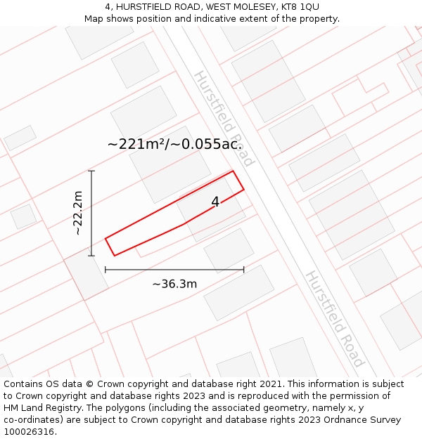 4, HURSTFIELD ROAD, WEST MOLESEY, KT8 1QU: Plot and title map