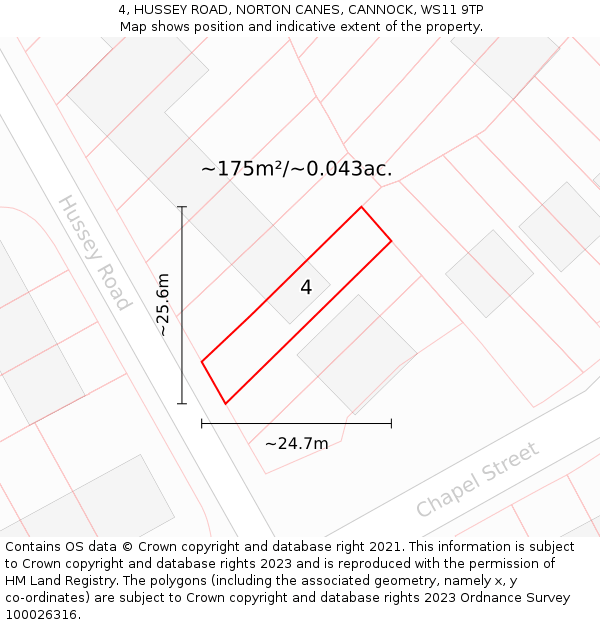 4, HUSSEY ROAD, NORTON CANES, CANNOCK, WS11 9TP: Plot and title map