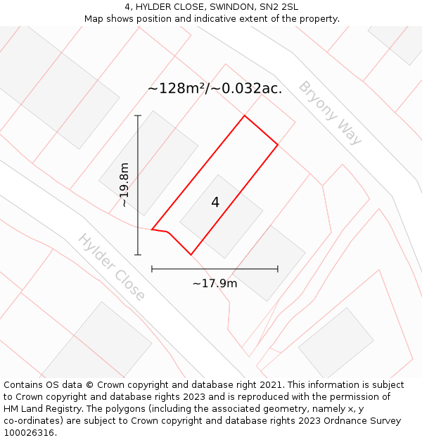 4, HYLDER CLOSE, SWINDON, SN2 2SL: Plot and title map