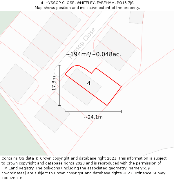 4, HYSSOP CLOSE, WHITELEY, FAREHAM, PO15 7JS: Plot and title map