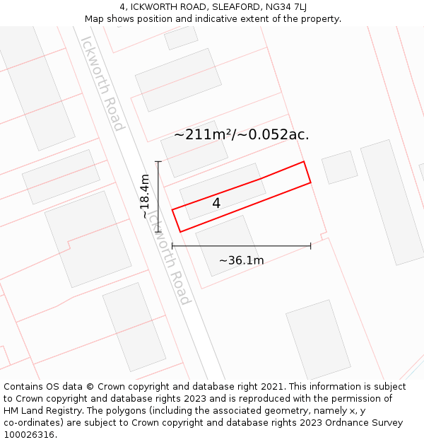 4, ICKWORTH ROAD, SLEAFORD, NG34 7LJ: Plot and title map